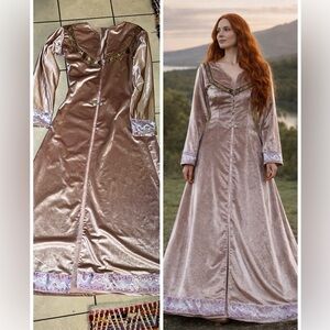 VELVET (NO STRETCH) JACQUARD RIBBON TRIMMED MEDIEVAL FULL MAXI COAT VIKING LARP
